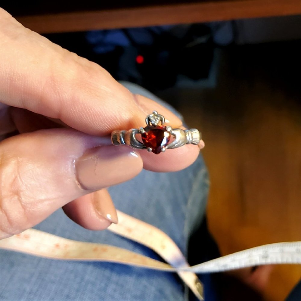 Silver Celtic Claddagh Garnet Ring - image 3